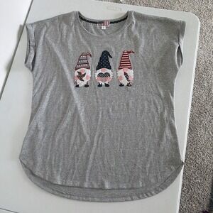 American Spirit Patriotic Gnomes Graphics Gray T-shirt Womens XL